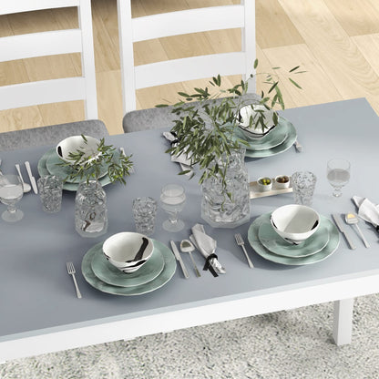 HOMCOM Essgruppe 4-teilig – Tisch, 2 Stühle, Bank Grau/Weiss