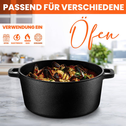 KICHLY Dutch Oven Gusseisen 4,7 Liter mit Grillpfannendeckel