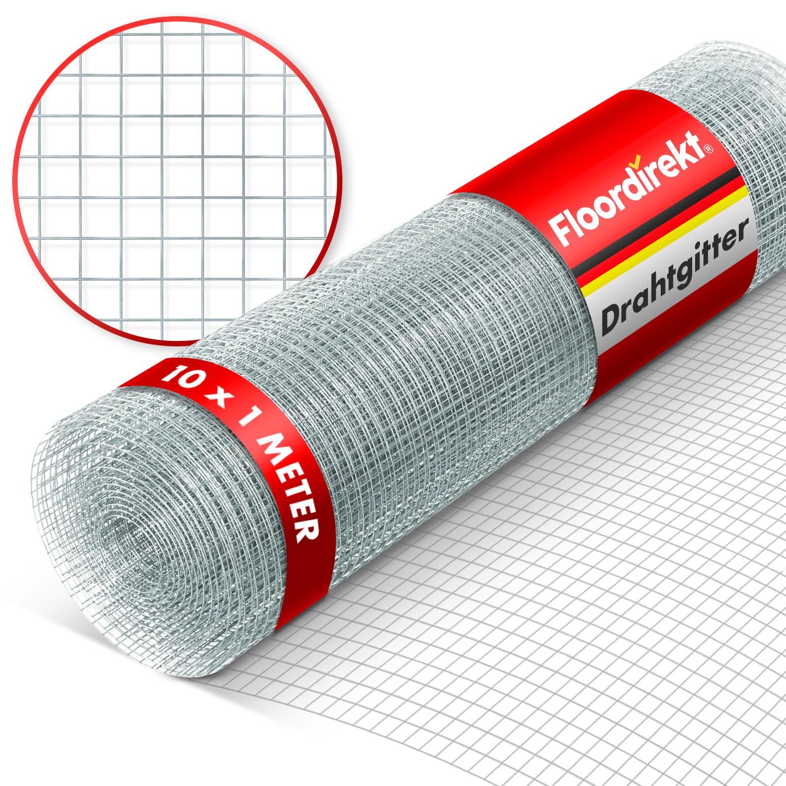 Floordirekt Drahtgitter verzinkt 100 cm x 10 m, Masche 6,3 mm, silberne Rolle
