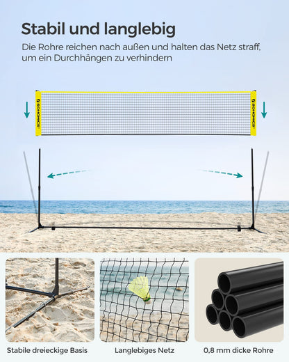 SONGMICS Badmintonnetz 4 m, höhenverstellbar, tragbar, Gelb
