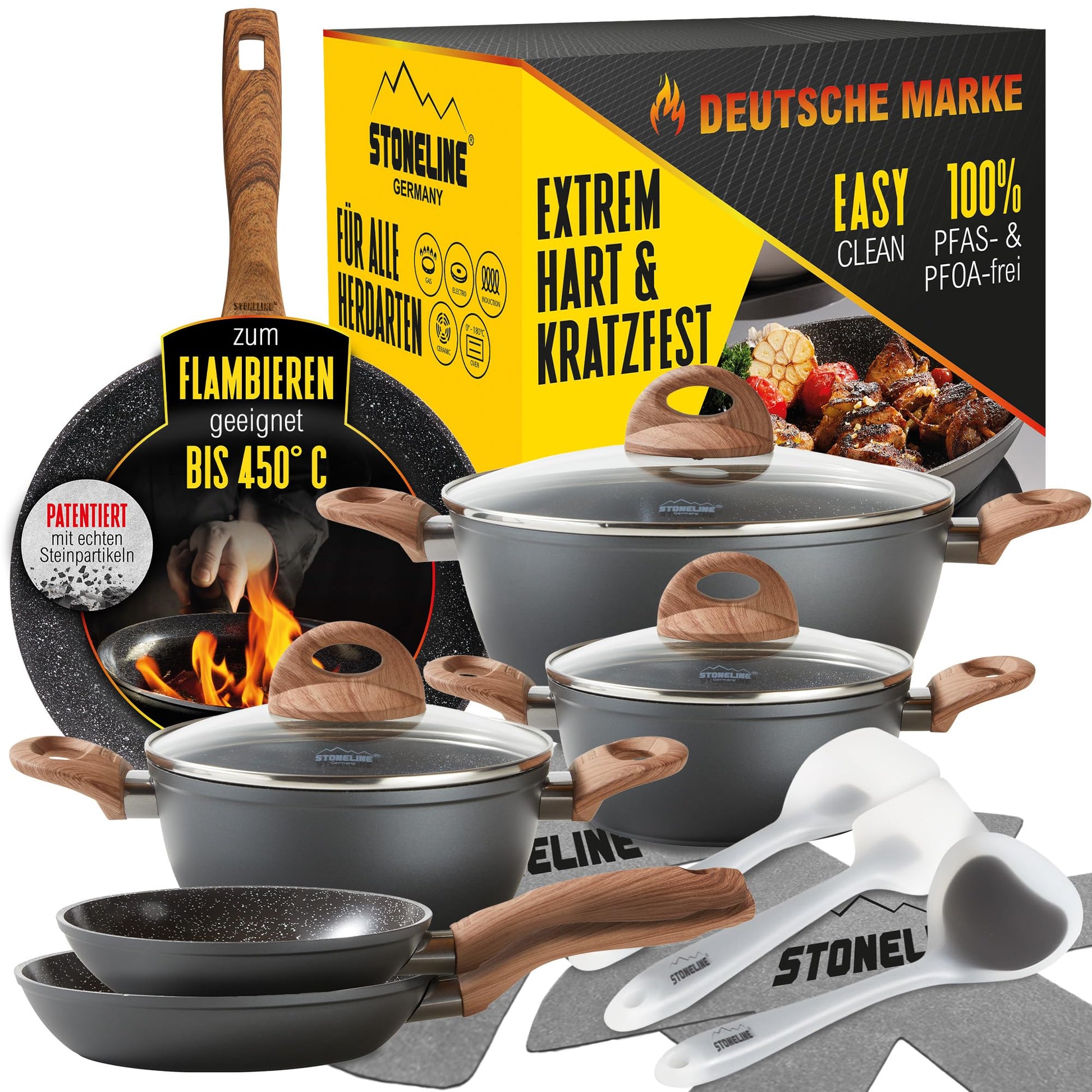 STONELINE Ceramic Kochgeschirr Set 14-tlg. Induktion Holzoptik. Keramik-Kochgeschirr für Induktion, Holzoptik.