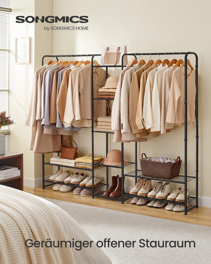 SONGMICS LGR463B01 Kleiderständer – Mattschwarz mit Ablagen