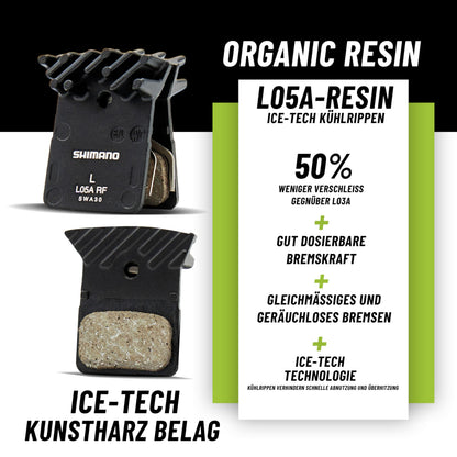 Shimano L05A-RF Scheibenbremsbeläge Resin mit Kühlrippen, 2er Set