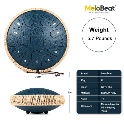 MeloBeat Zungentrommel 13 Zoll 15 Töne Steel Tongue Drum Set - Dunkelblau