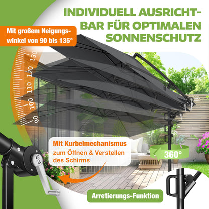 KESSER Sonnenschirm 250x250 cm Kurbelschirm mit UV-Schutz, Anthrazit