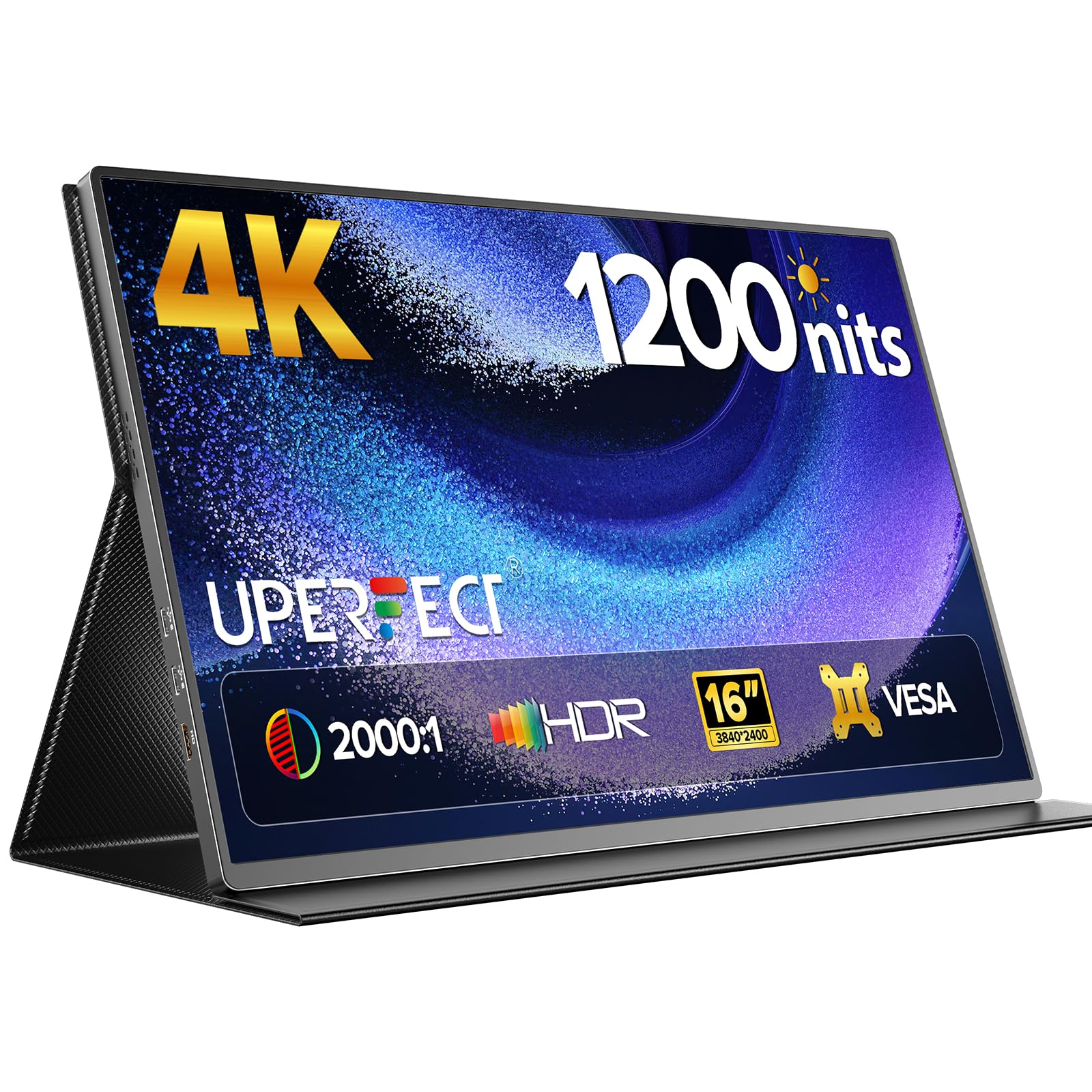 UPERFECT Portabler Monitor 16 Zoll 4K UHD 1200 Nits HDR USB-C mit Aluminiumgehäuse und Smart Cover