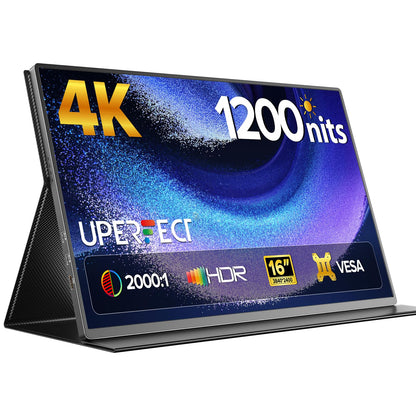 UPERFECT Portabler Monitor 16 Zoll 4K UHD 1200 Nits HDR USB-C mit Aluminiumgehäuse und Smart Cover