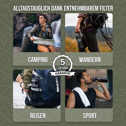 SURVIVO Wasserfilter Trinkflasche Outdoor - Edelstahl 660ml