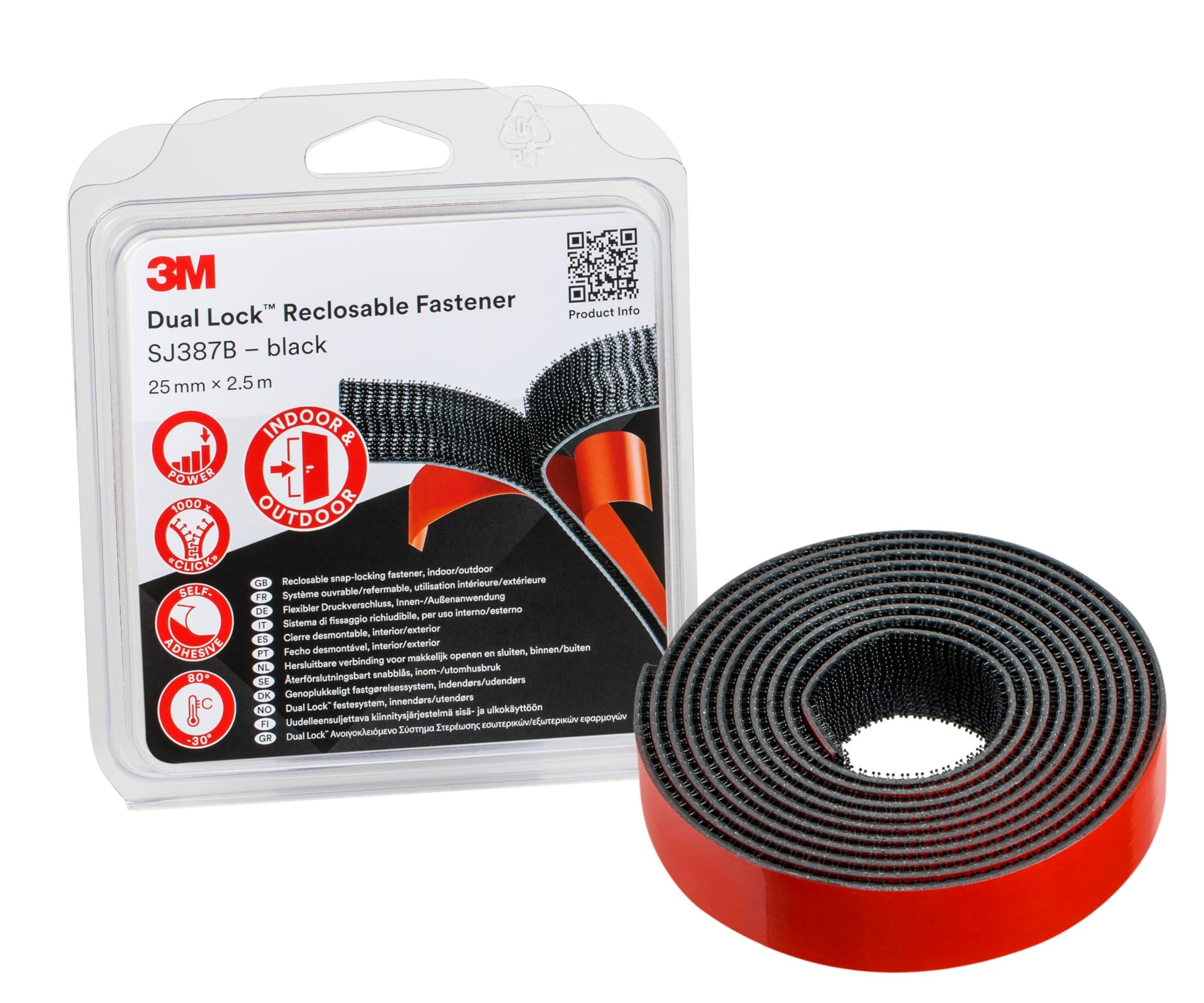 3M Dual Lock SJ387B Druckverschluss, 25 mm x 2.5 m – selbstklebender Pilzkopfverschluss