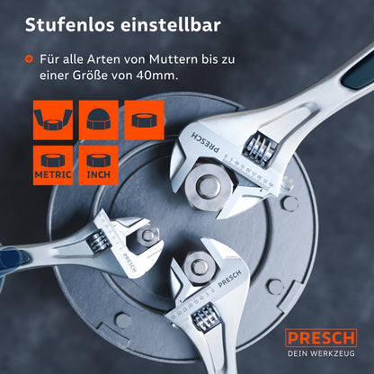 PRESCH Rollgabelschlüssel Set 200/250/300 mm, verstellbar
