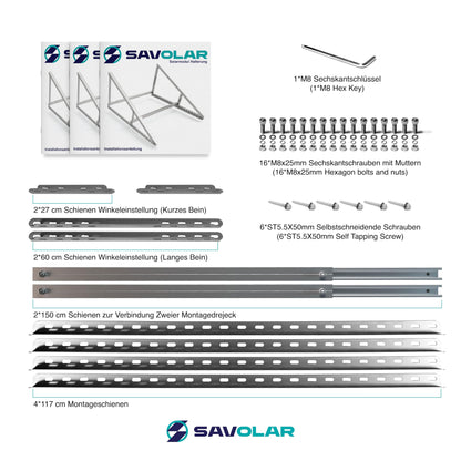 SAVOLAR Solarmodul Neigungshalterung Balkonkraftwerk 46 Zoll - 2er Set