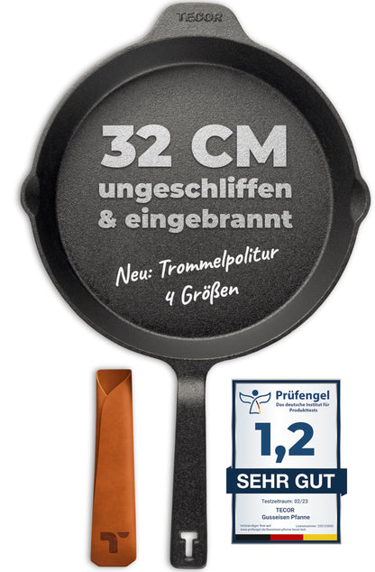 TECOR Gusseisenpfanne 32 cm Induktion, ungeschliffen, hoher Rand – Gusseisen, unbeschichtet