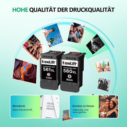 NewLift 560XL 561XL Druckerpatronen für Canon Pixma, Schwarz + Farbe