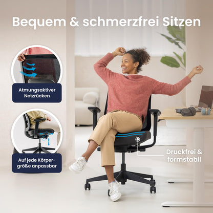 Ergotopia PureBack ergonomischer Bürostuhl – Schreibtischstuhl ergonomisch mit 4D-Armlehnen & Synchronmechanik – Für Home Office, Büro & Gaming – Bequemer Drehstuhl für gesundes Sitzen