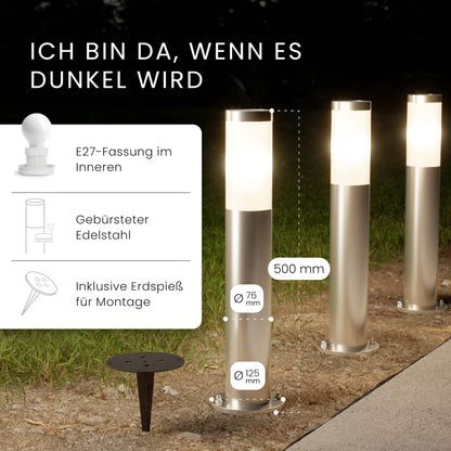 MATO Wegeleuchten Edelstahl 50cm E27 4er Set mit Erdspiess