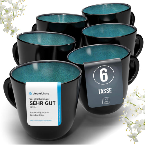 Pure Living Ibiza Kaffeetassen Set 6-teilig, Steingut in Petrol