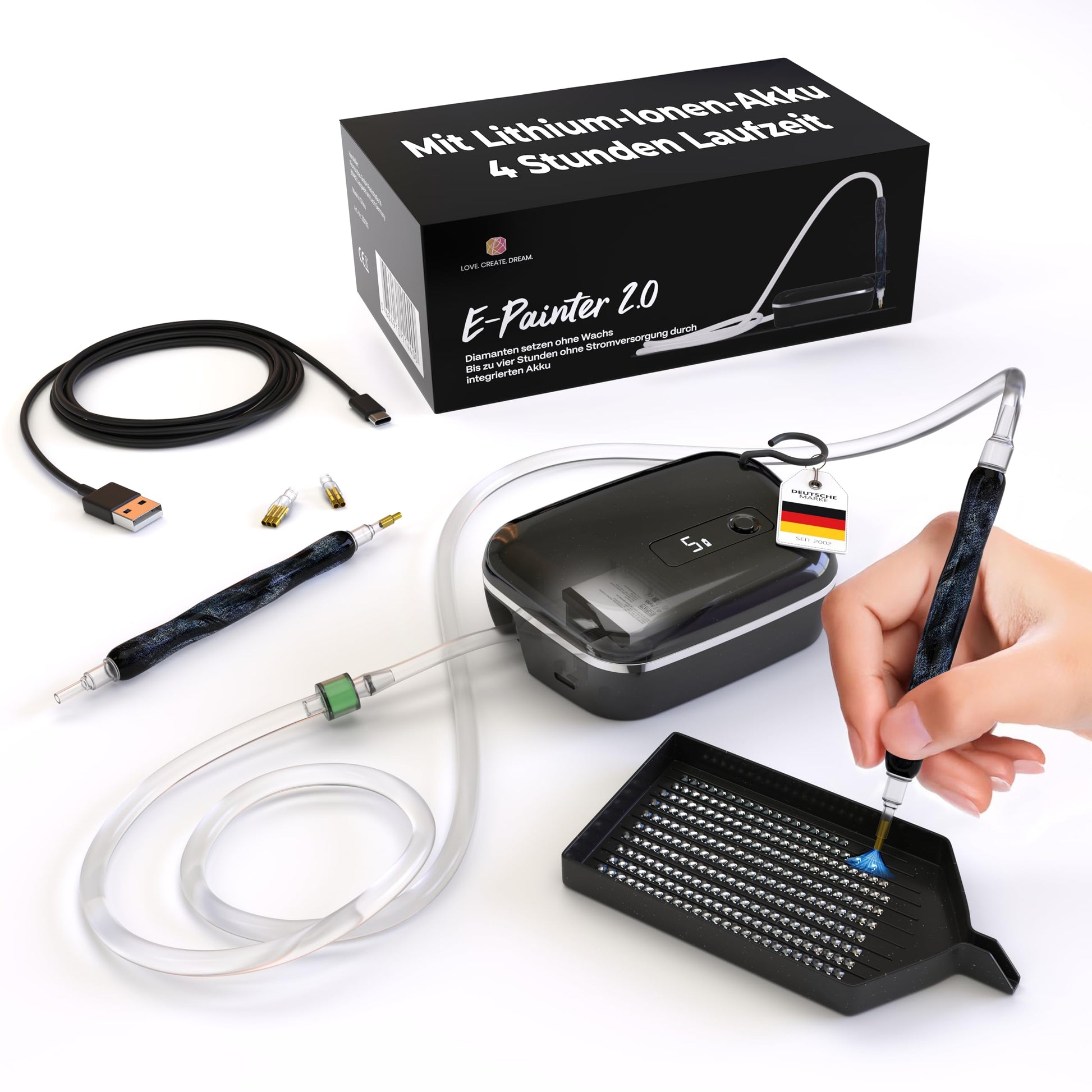 Picmondoo Black E-Painter 2.0 – elektrischer Diamond Painting Stift in mattem Schwarz mit Display