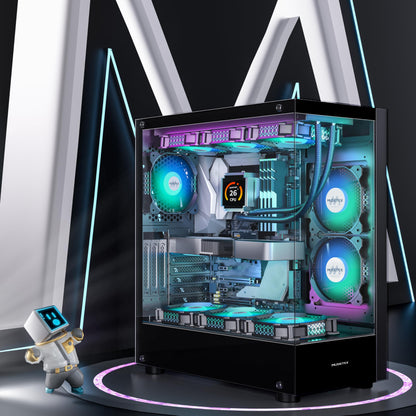 MUSETEX K2 ATX PC Gehäuse Panoramaglas 6 ARGB Lüfter - Schwarz