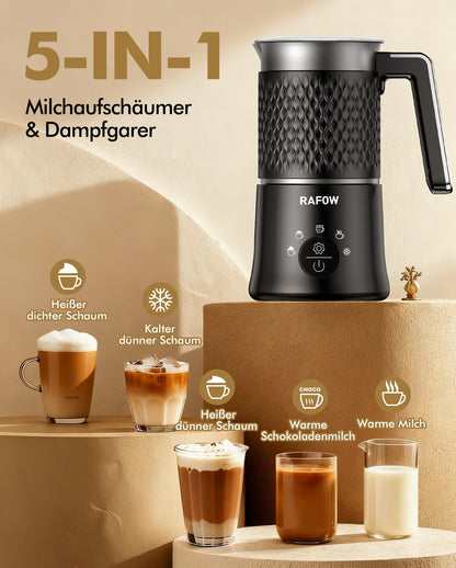 Rafow Milchaufschäumer D02, elektrisch, 5-in-1, schwarz