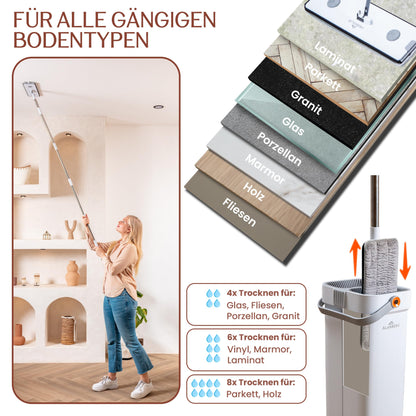 ALANBERG XL Wischmopp Set 2-Kammer – Selbstauswringend Weiss