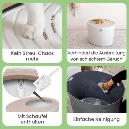 Iris Ohyama Katzenklo PUNT-530 mit Deckel und Schaufel, weiss/beige