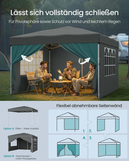 SONGMICS Faltpavillon 3 x 3 m mit Seitenwänden, dunkelgrau