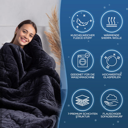 Samthus Gewichtsdecke Sherpa Fleece 135x200cm 8kg - Schwarz