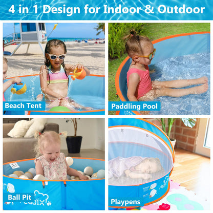 Peradix 4-in-1 Pop-Up Baby Planschbecken mit UV-Schutz und Moskitonetz