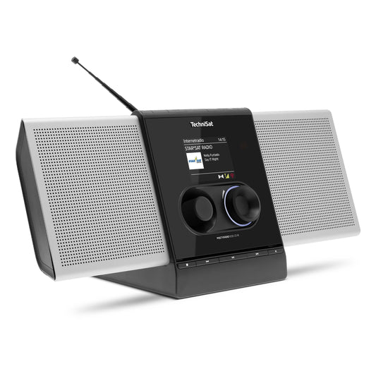 TechniSat MULTYRADIO 600 CD IR Internetradio - Silber/Schwarz. Empfängt Internet, DAB+, UKW, spielt CD, streamt Bluetooth.