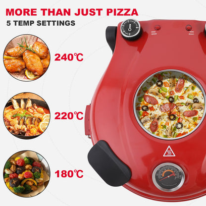 KLAIF Elektro Pizzaofen für Arbeitsplatte mit 31 cm Keramikstein - Rot