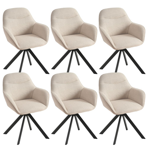 Goeurvant Esszimmerstühle 6er Set, 360° drehbar, Leinen, Beige – Polsterstühle mit Armlehnen und Metallbeinen