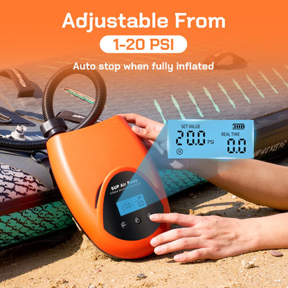 Tonsim Elektrische SUP Pumpe, 20 PSI Akku Luftpumpe mit LCD-Anzeige