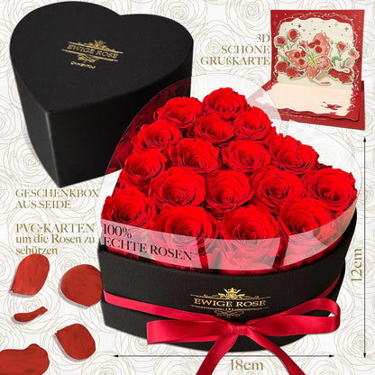 QHHENTOO Infinity Rosen Herzbox, 17 konservierte Rosen in Rot