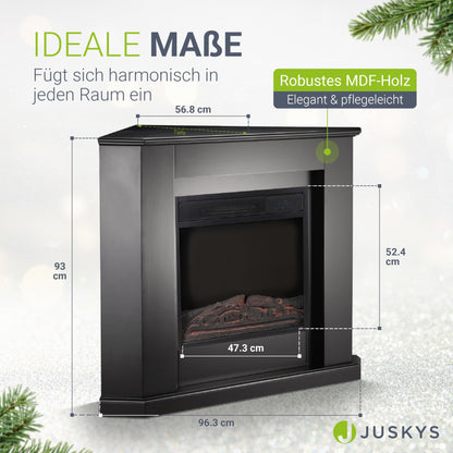 Juskys Elektrokamin 2000W Eckkamin Schwarz mit Heizung