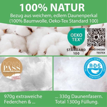 Welldora Premium Kopfkissen Daunenfasern 50x70 cm - Mittelfest