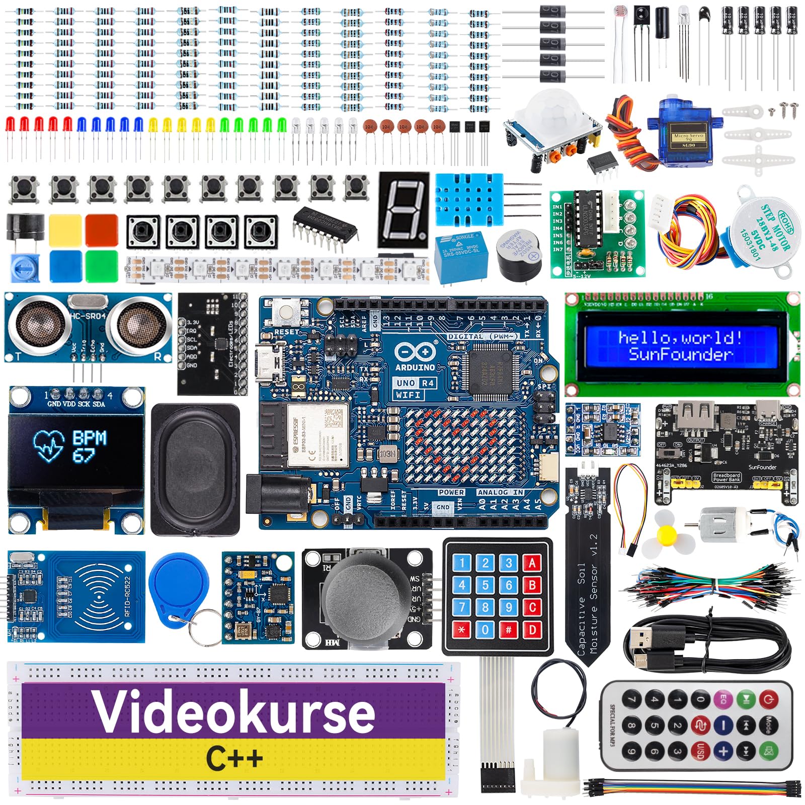 SunFounder Elite Explorer Kit mit Arduino Uno R4 WiFi Board, Starterset mit über 300 Bauteilen