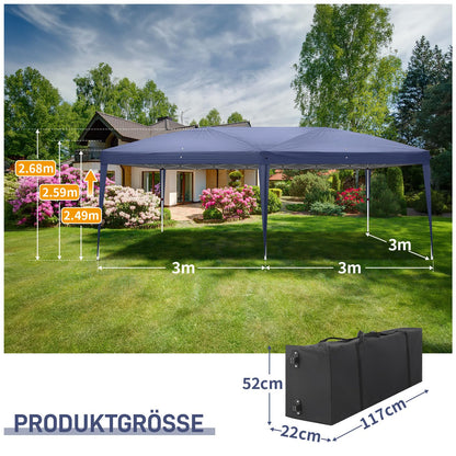 Bonnlo Faltpavillon 3x6m Gartenzelt – Blau mit 4 Seitenwänden