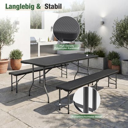Sekey Bierzeltgarnitur klappbar 3-teilig 180 cm schwarz