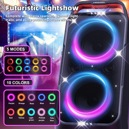 Foxdawn PT300 Bluetooth Partylautsprecher 240W mit LED-Lichtshow
