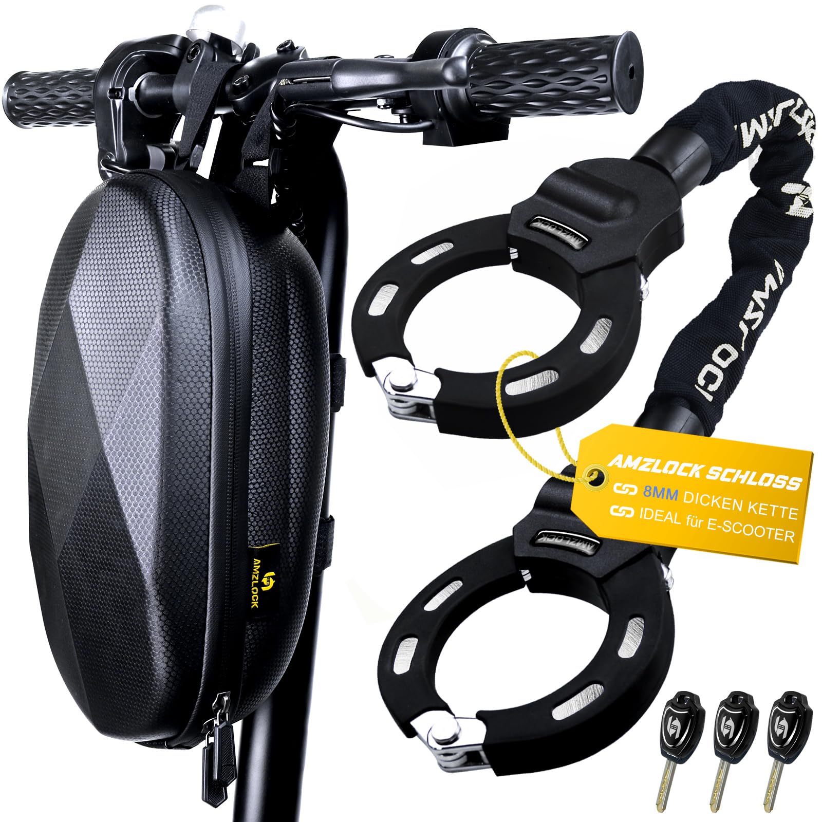 AMZLOCK E-Scooter Schloss AMZ001, 8 mm Kettenschloss, 75 cm aus gehärtetem Stahl mit Silikonummantelung