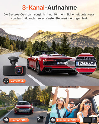 Bestsee M22pro 3-Kanal Dashcam Auto vorne hinten innen, 2.5K