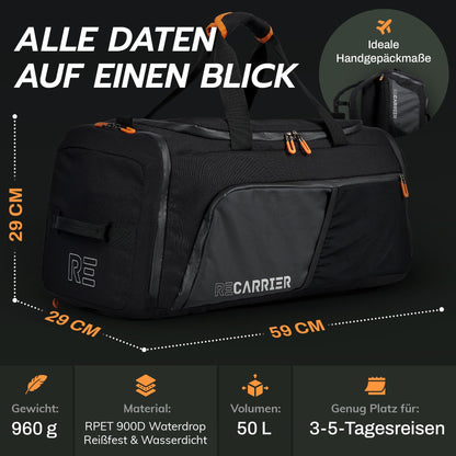 RECARRIER Sporttasche RE01 50L – wasserdicht, mit Schuhfach