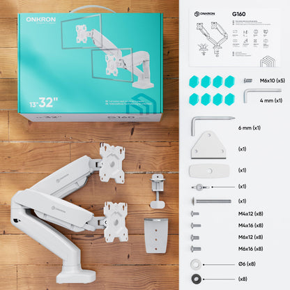 ONKRON G160 Dual Monitor Halterung Gasdruckfeder - Weiss