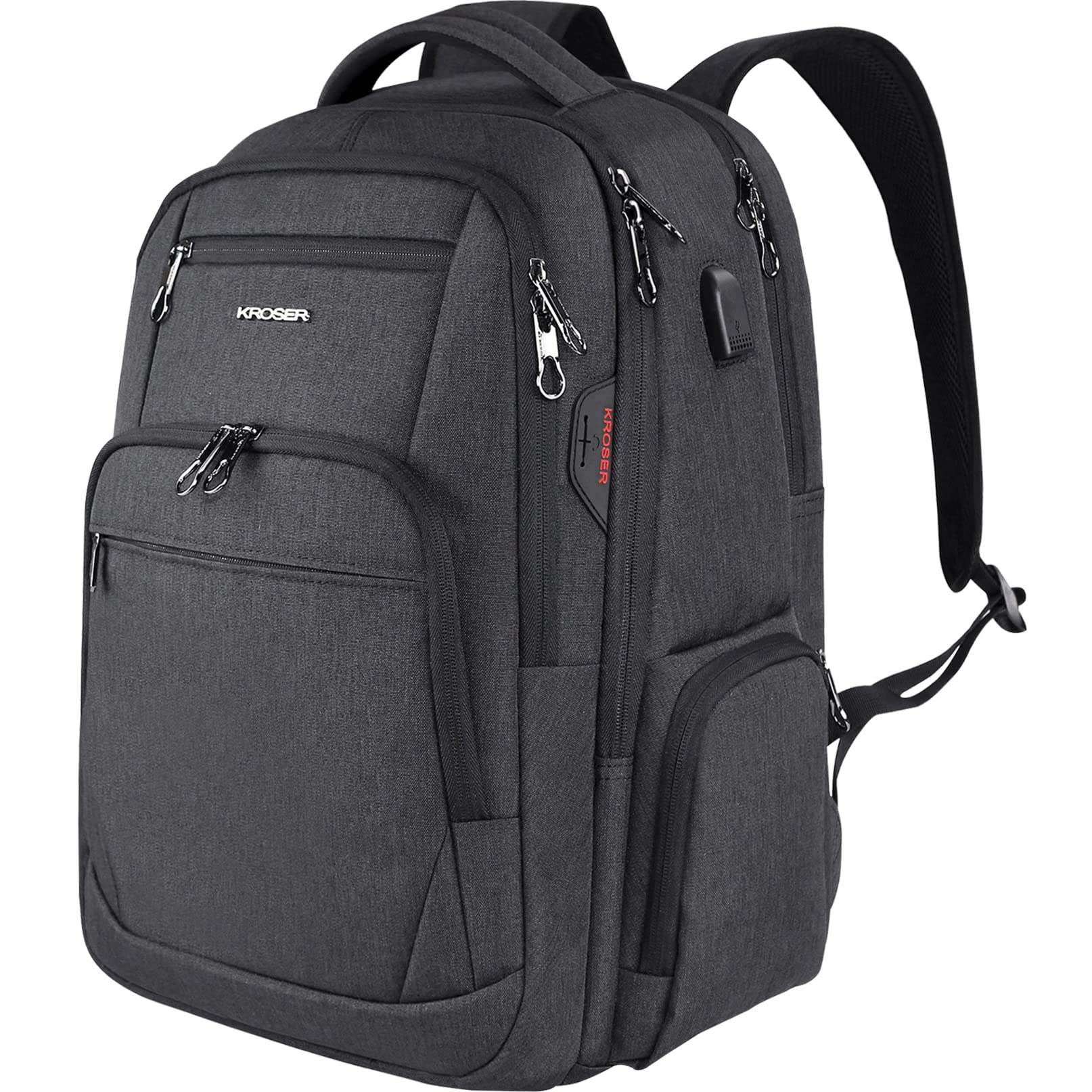 KROSER Laptop Rucksack Business 17,3 Zoll wasserabweisend Schwarz mit mehreren Fächern und Tragegriff