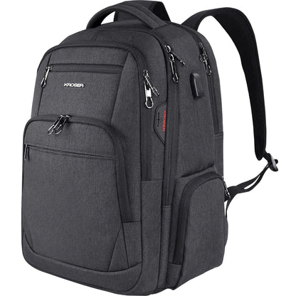 KROSER Laptop Rucksack Business 17,3 Zoll wasserabweisend Schwarz mit mehreren Fächern und Tragegriff