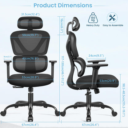 KERDOM Ergonomischer Schreibtischstuhl Bürostuhl – Schwarz