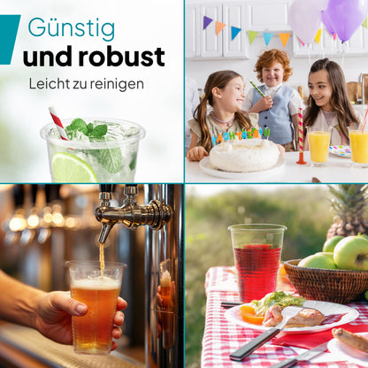 Commerline Plastikbecher 0,4 L transparent, Trinkbecher, 1000 Stück