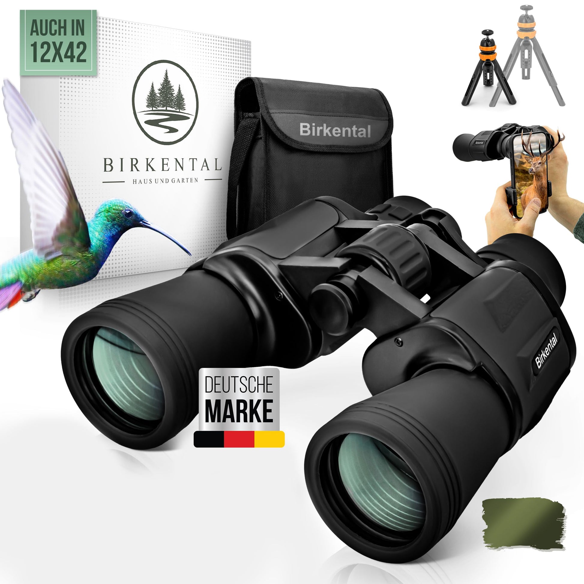 Birkental Fernglas 10x50 Schwarz wasserdicht inkl. Zubehör, auch für Brillenträger