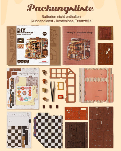 Rolife Miniatur Haus Henrys Schokoladenladen, 330-teiliger Holzbausatz