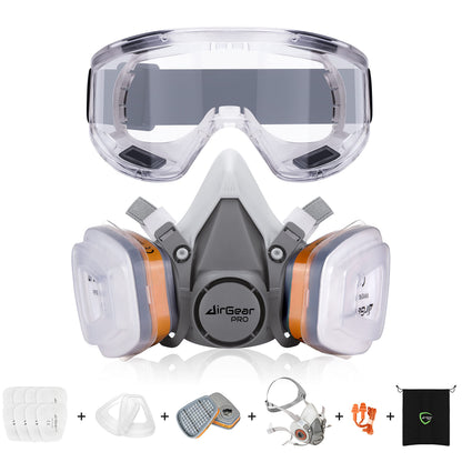 AirGearPro G-500 Atemschutzmaske mit A1P2 Filter und Schutzbrille, Halbmaske mit Doppelfiltersystem